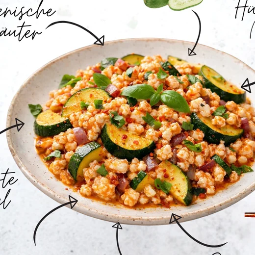 Mediterrane Zucchini-Hüttenkäse-Pfanne