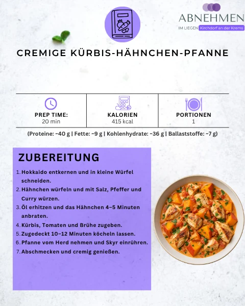 Cremige Kürbis-Hähnchen-Pfanne – Original-Rezeptkarte 2