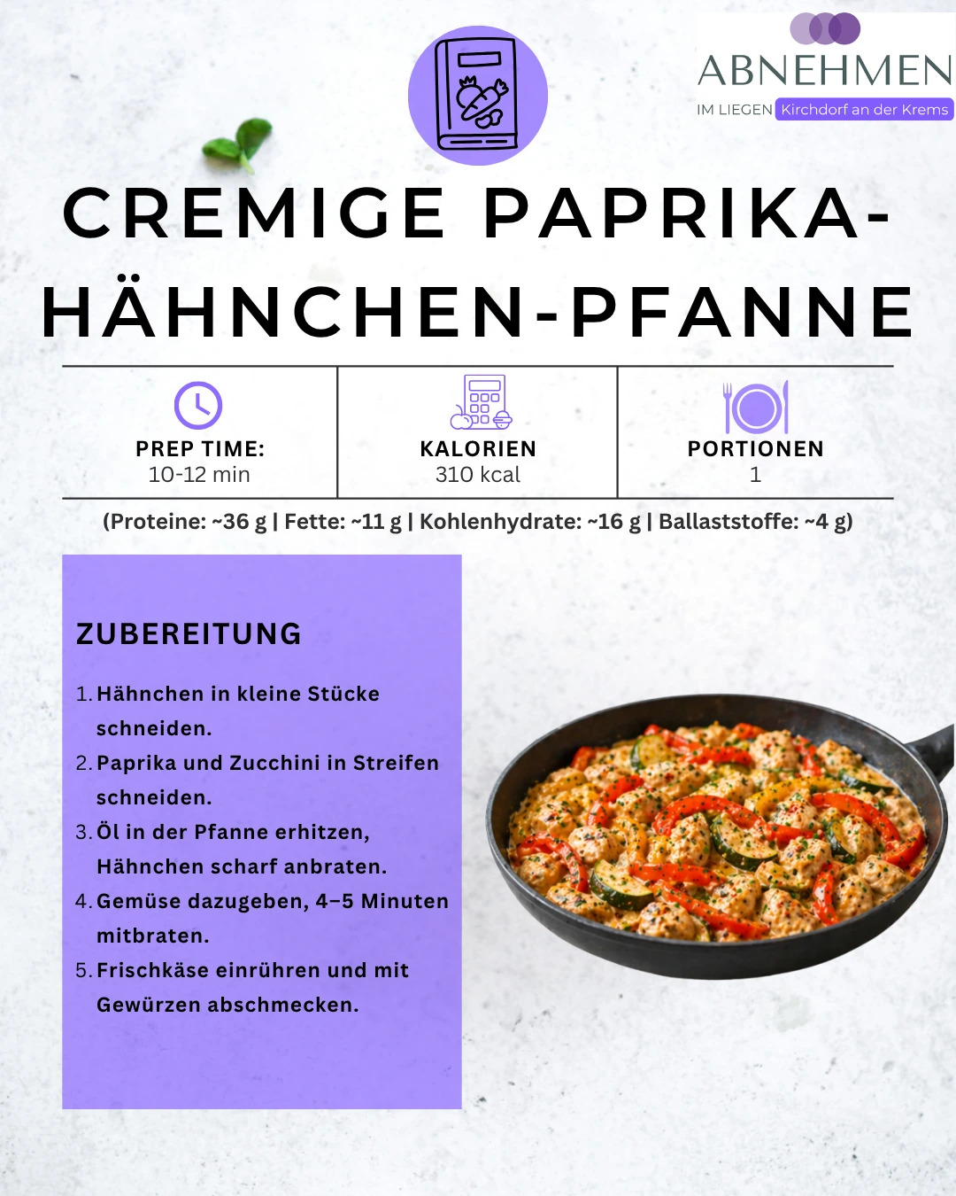 Cremige Paprika-Hähnchen-Pfanne – Original-Rezeptkarte 2