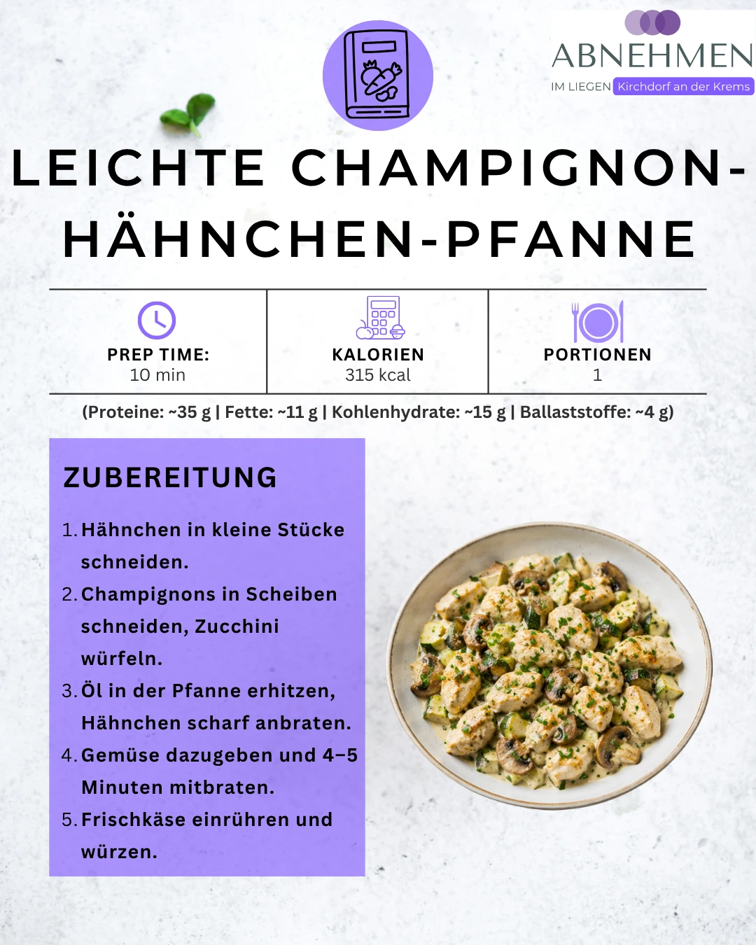 Leichte Champignon-Hähnchen-Pfanne – Original-Rezeptkarte 2